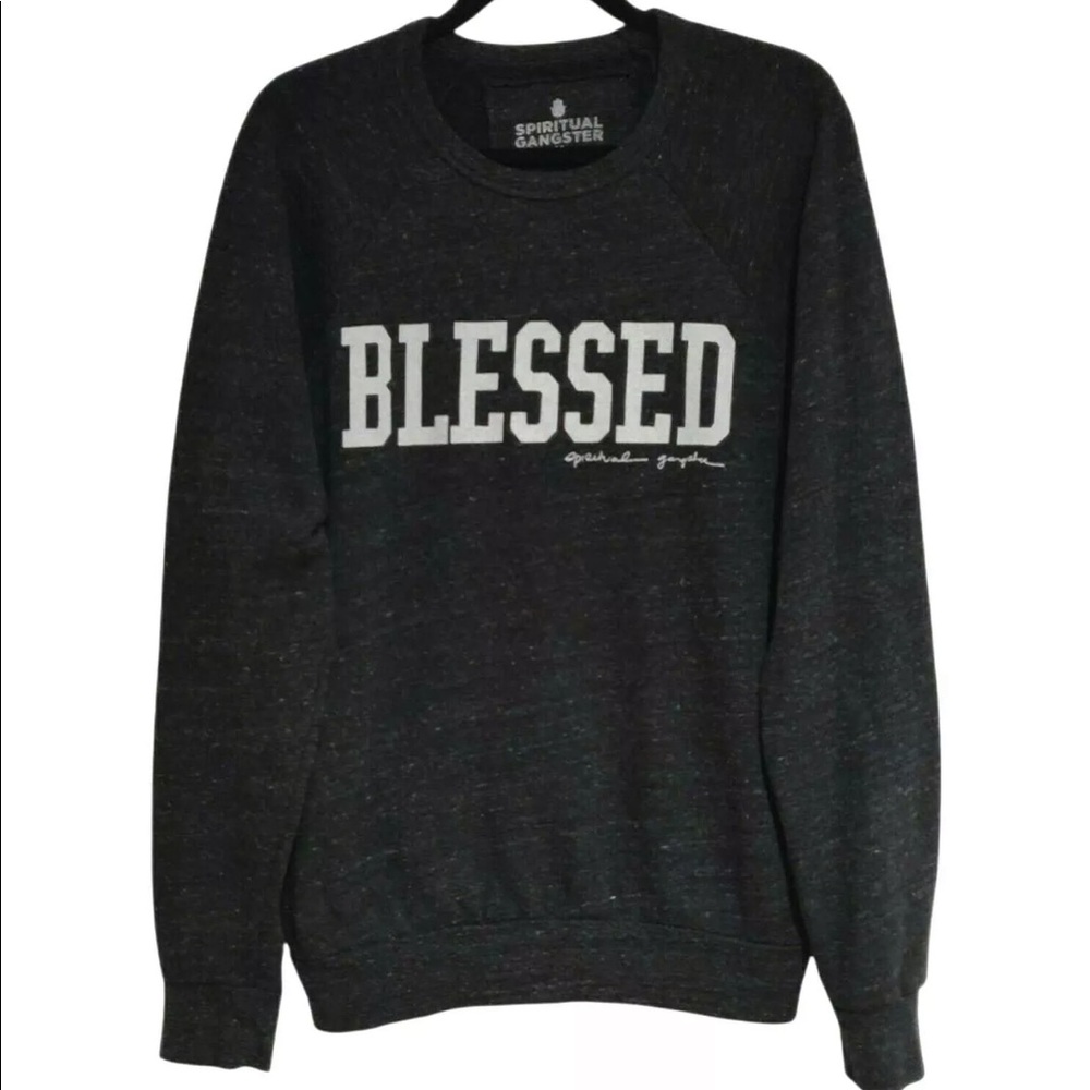 * Spiritual Gangster Dark Gray “Blessed” Pull over sweatshirt. Hard to find.